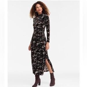 INC International Concepts Black and White Floral Long Sleeve Dress